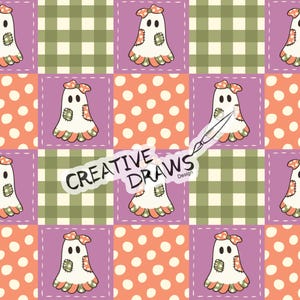Ghost Checker Patchwork Seamless Pattern, Halloween Repeat Digital Paper