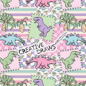 Dinosaur Patchwork Seamless Pattern, Seamless File Digital Download