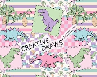 Dinosaur Patchwork Seamless Pattern, Seamless File Digital Download