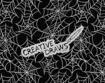 Naadloos spinnenwebpatroon, zwart-wit digitale download