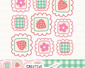 Strawberry Frame Sublimation PNG and Seamless Pattern Set, Floral Stamp Digital Download