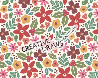 Diseño floral invernal sin costuras, papel digital con estampado navideño repetitivo