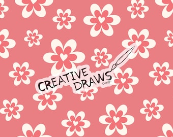 Pink Heart Floral Seamless Pattern, Valentine Repeat Digital Paper