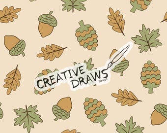 Papel digital con estampado sin costuras de bellotas otoñales y hojas de piña otoñales.