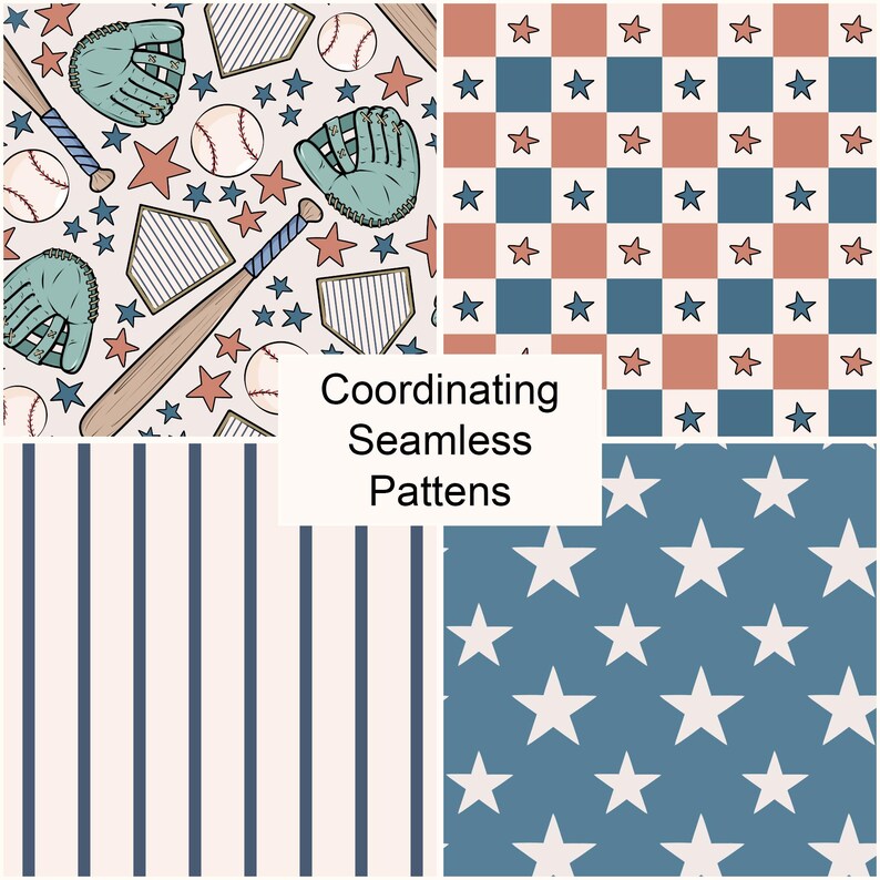 Paquete de patrones sin costuras de patchwork de béisbol, juego de papeles digitales repetitivos imagen 2