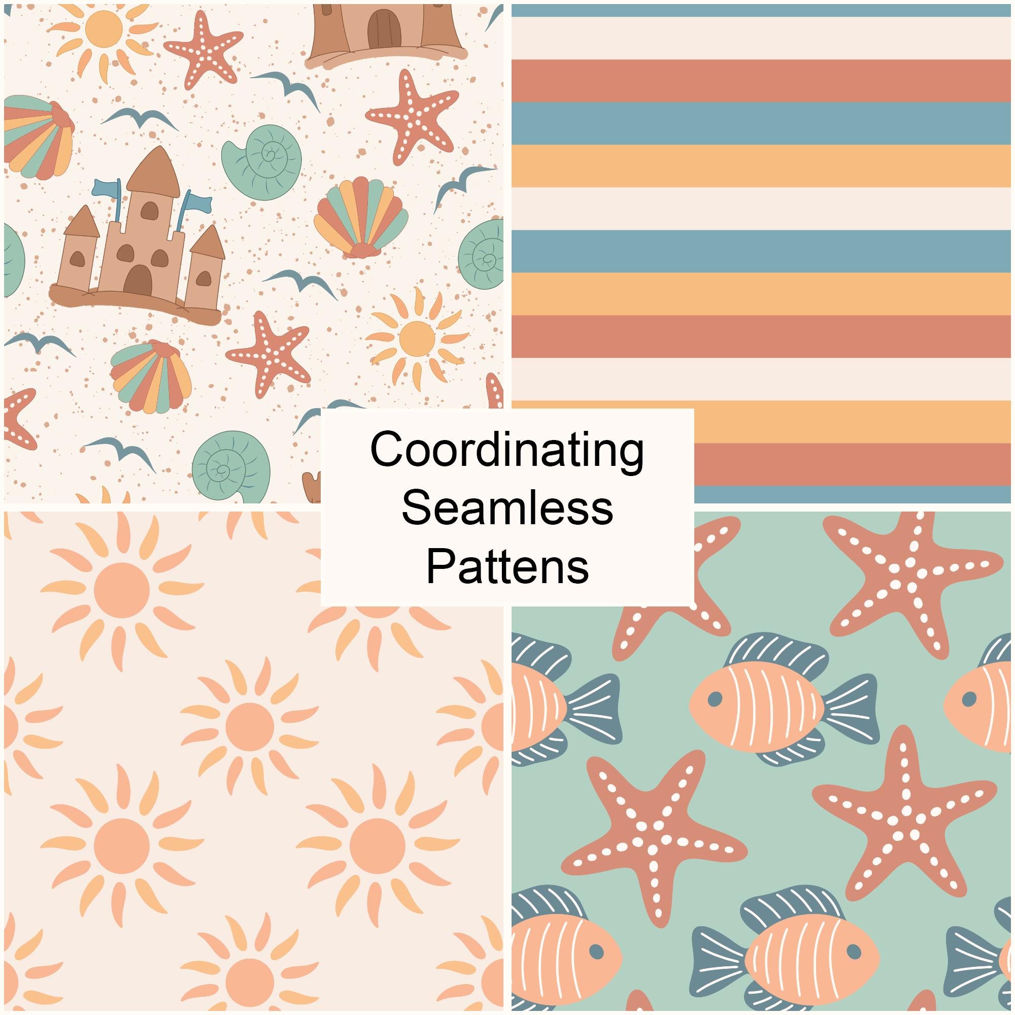 Beach Patchwork Seamless Pattern Pack, Summer Repeat Digital Paper - Etsy