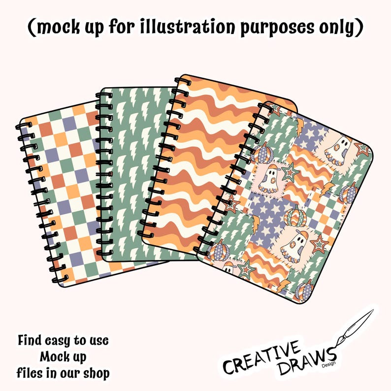 Ghost Pumpkin Patchwork Seamless Pattern Pack, Halloween Repeat Digital Paper Set imagen 3