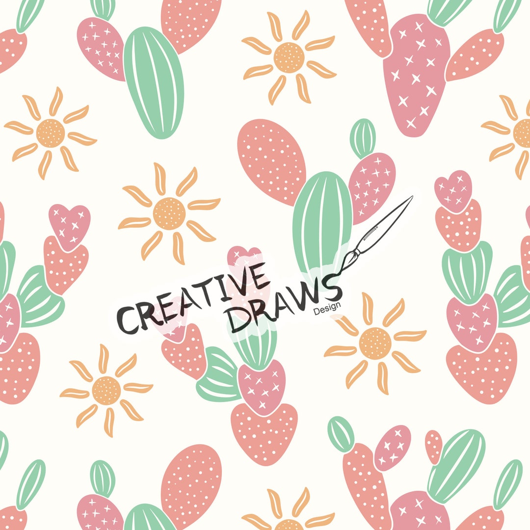 Pastel Cactus Seamless Pattern, Desert Digital Repeat Pattern for ...