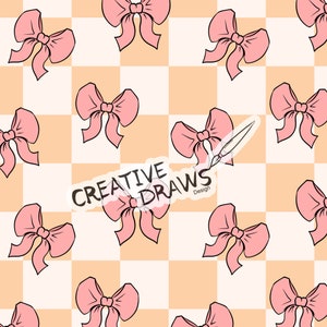 Pink Bow Checker Seamless Pattern, Repeat Digital Paper Pattern for Personal and Commercial use