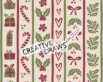Christmas Stripe Seamless Pattern, Holiday Repeat Digital Paper