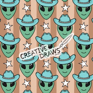 Cowboy Alien Seamless Pattern, Digital Repeat Pattern for Personal and Commercial use