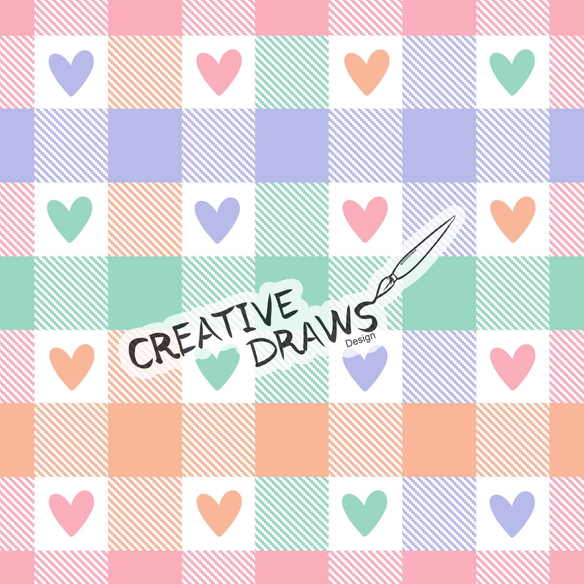 Pastel Heart Plaid Seamless Pattern, Rainbow Seamless File Digital Download