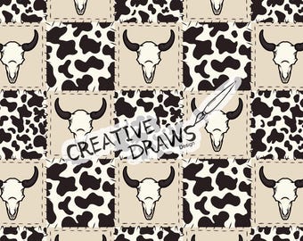 Stier schedel patchwork naadloos patroon, naadloze digitale download van bestanden