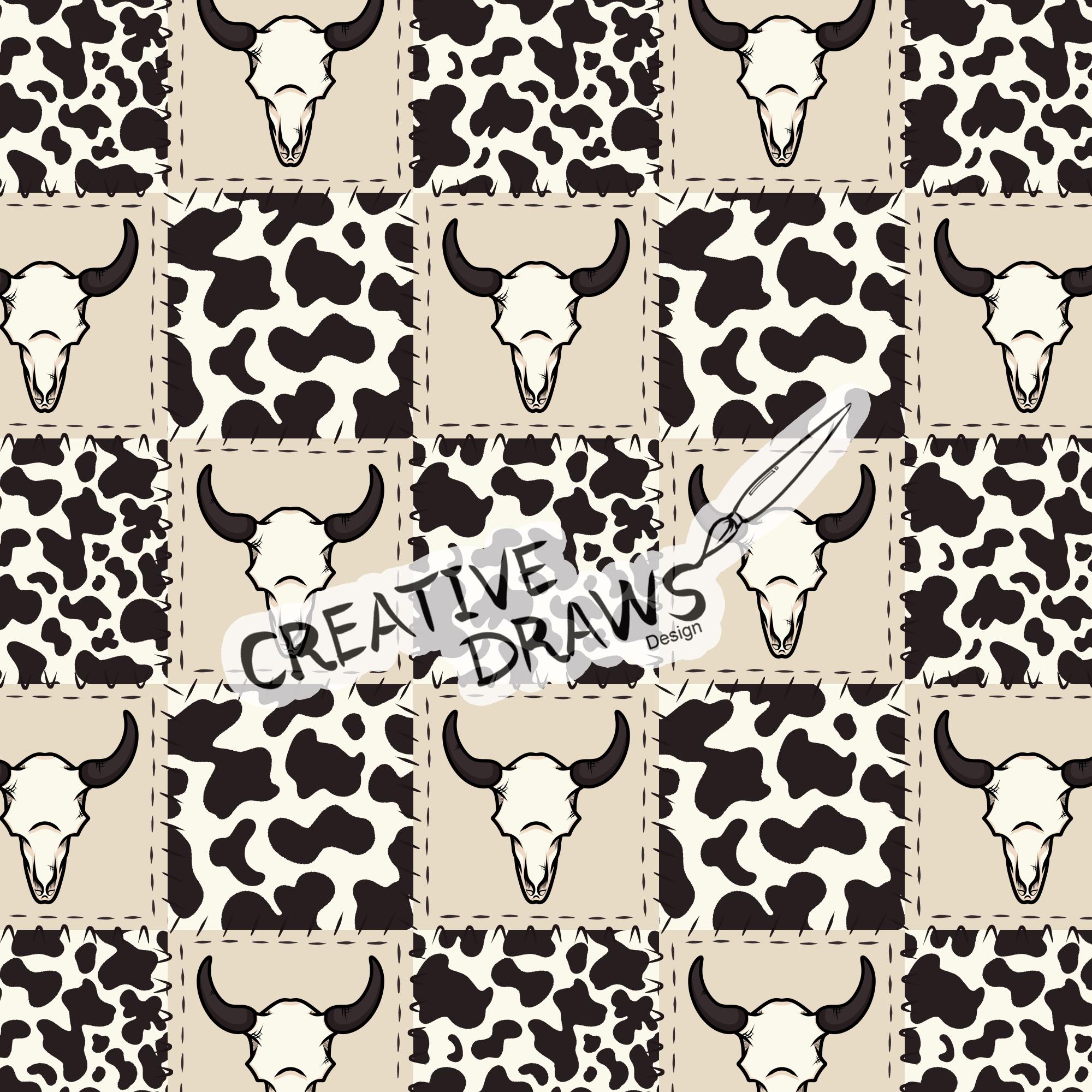 Bull Skull Patchwork Seamless Pattern, Seamless File Digital Download ...