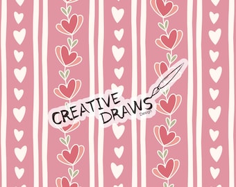 Floral Heart Stripe Seamless Pattern, Valentine Repeat Digital Paper
