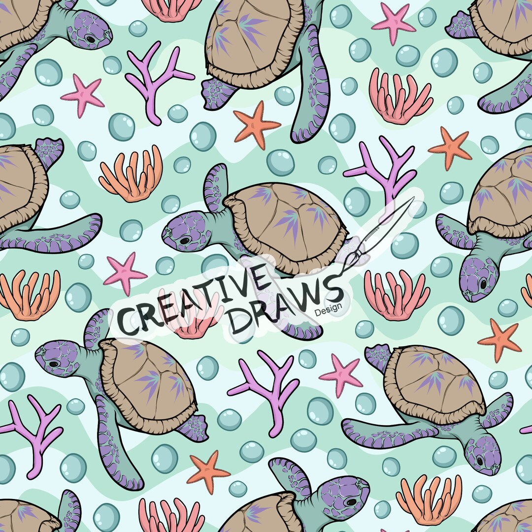 Sea Turtle Seamless Pattern, Underwater Digital Repeat Pattern for ...