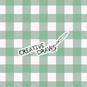 May include: A green and white gingham background with the text "CREATIVE DRAWS Design" and a drawing of a paintbrush.