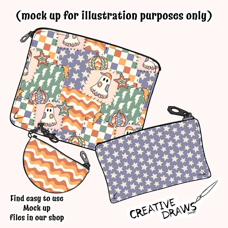 Ghost Pumpkin Patchwork Seamless Pattern Pack, Halloween Repeat Digital Paper Set imagen 5