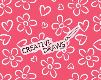 Floral Heart Seamless Pattern, Valentine Seamless File Digital Download