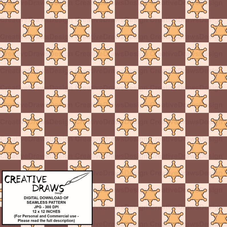 Sheriff Star Checker Seamless Pattern, Western Digital Repeat Pattern ...