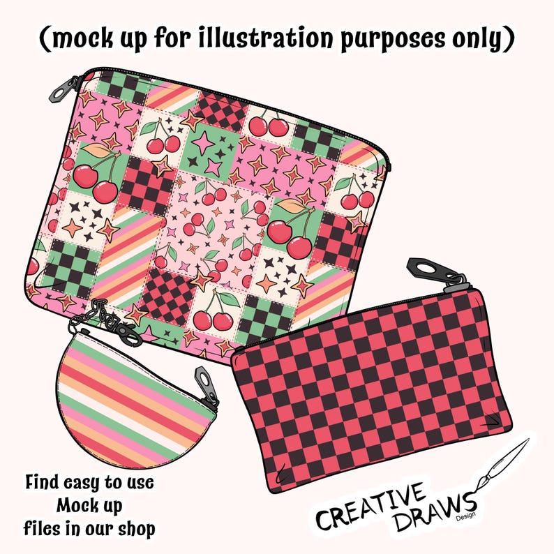 Retro Kirsche Patchwork Nahtlose Muster Pack, Groovy Wiederholung Digitales Papier Bild 6