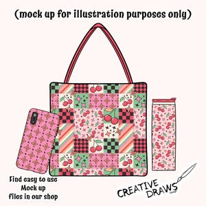 Retro Kirsche Patchwork Nahtlose Muster Pack, Groovy Wiederholung Digitales Papier Bild 3