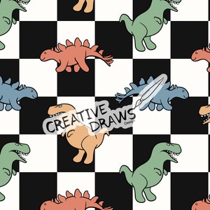 Dinosaur Checker Seamless Pattern, Repeat Digital Paper Pattern for Personal and Commercial use