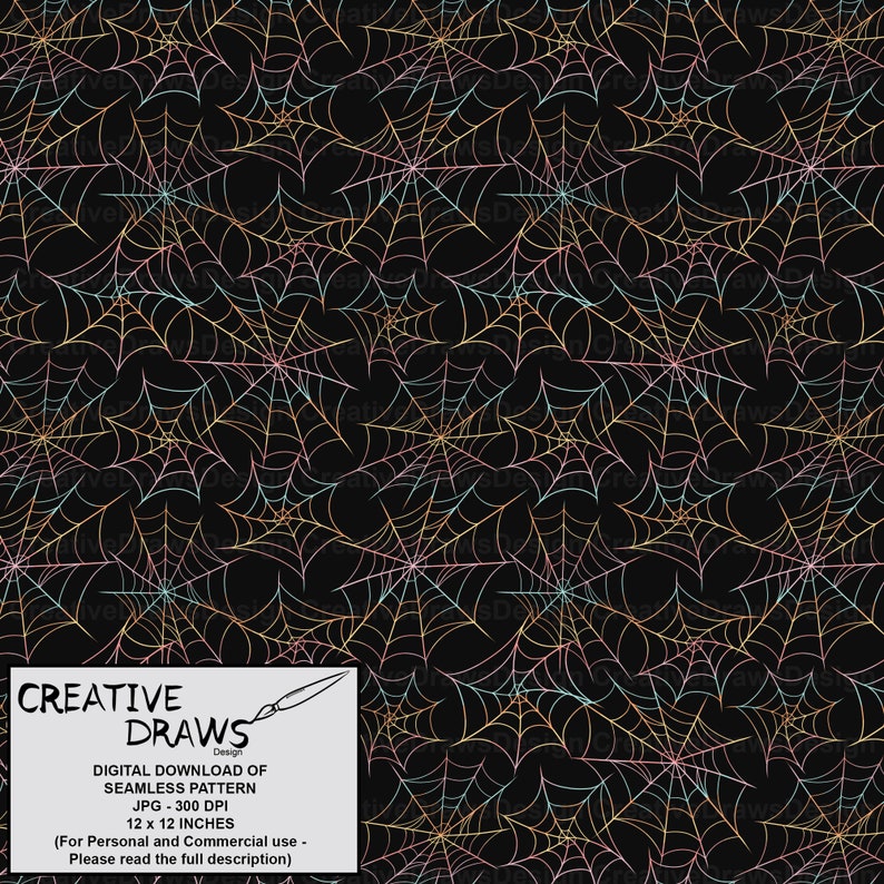 Pastel Rainbow Spiderweb Seamless Pattern, Halloween Repeat Digital ...