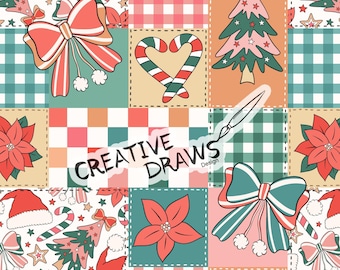 Weihnachten Bogen Patchwork Musterdesign, nahtlose Datei digitaler Download