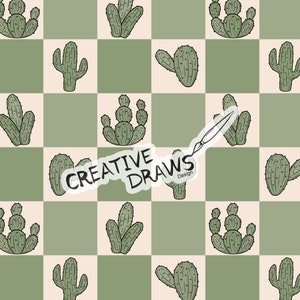 Modello senza cuciture Cactus Checker, modello di ripetizione digitale cactus per uso personale e commerciale