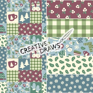Cozy Winter Patchwork Seamless Pattern Pack, Holiday Repeat Digital Paper Set