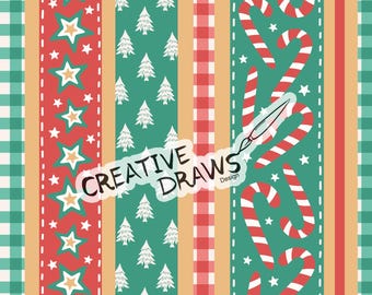 Christmas Stripe Patchwork Patchwork Seamless Pattern, Candy Cane Digital Paper