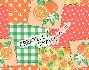 Orange Patchwork Seamless Pattern, Citrus Fruit Repeat Digital Paper