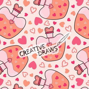 Love Potion Seamless Pattern, Valentine Digital Repeat Pattern for Personal and Commercial use