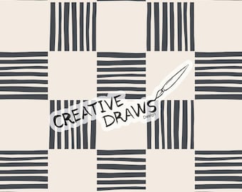 Rough Line Checker Seamless Pattern, Abstract Repeat Digital Paper