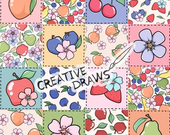 Motif sans couture de patchwork de fruits pour un usage personnel et commercial, papier numérique Summer Repeat