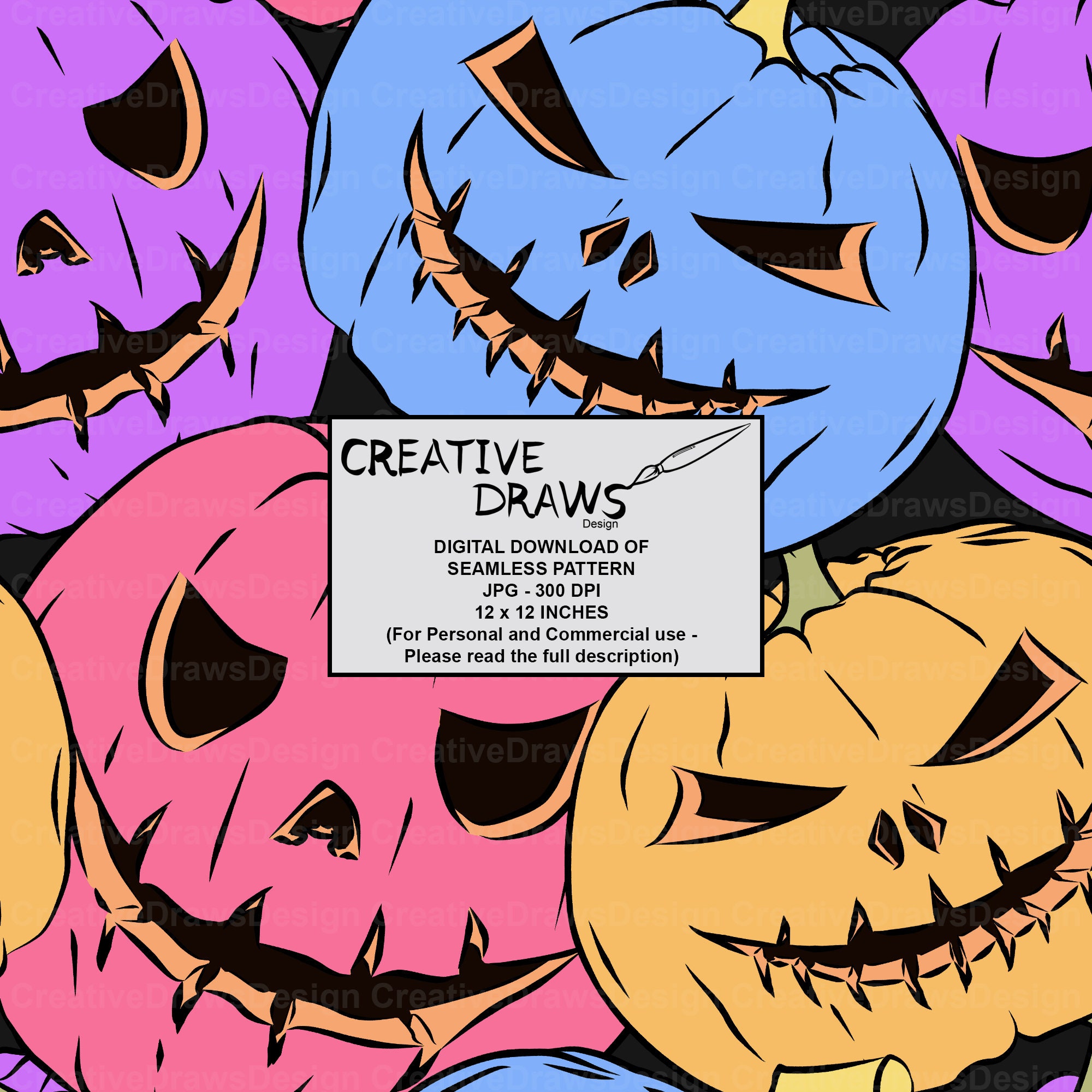 Pastel Halloween Spooky Pumpkins Digital Seamless Pattern, Repeat ...