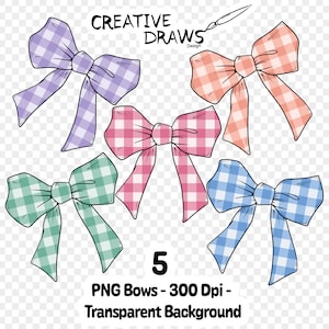 Gingham Bow PNG Sublimation, Coquette Bow Clipart Bundle for Personal and Commercial use