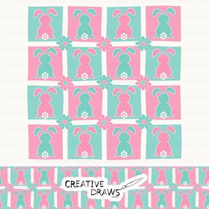 Bunny Floral Checker Sublimation PNG und nahtlose Muster Set, Ostern Digital Download