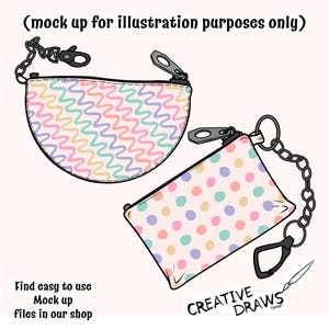 Pu&ograve; includere: Due pochette con cerniera e motivi diversi. Una pochette &egrave; a forma di semicerchio con un motivo ondulato e colorato. L'altra pochette &egrave; rettangolare con un motivo a pois rosa, blu e giallo. Entrambe le pochette hanno una cerniera e un anello metallico.