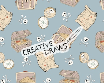 Pirate Treasure Seamless Pattern, Digital Repeat Pattern for Personal and Commercial use