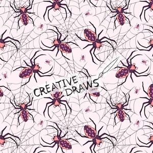 Pink Spider and Spiderweb Seamless Pattern, Digital Repeat Paper for Personal and Commercial use