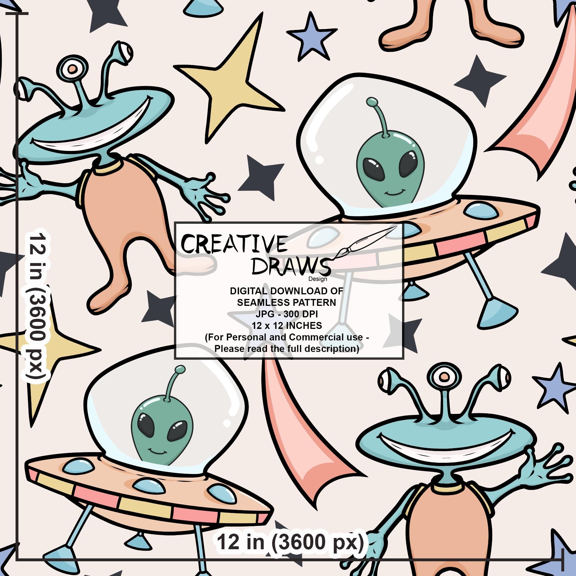 Alien Seamless Pattern, Digital Repeat Pattern for Personal and ...