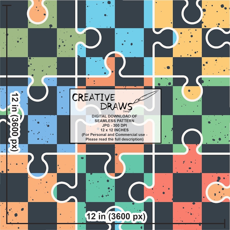 Checker Puzzle Seamless Pattern, Digital Repeat Pattern for Personal ...