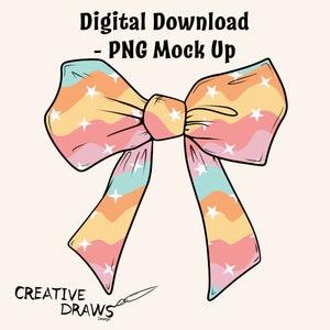 Ribbon Bow Mockup, Hand Drawn PNG Overlay Digital File