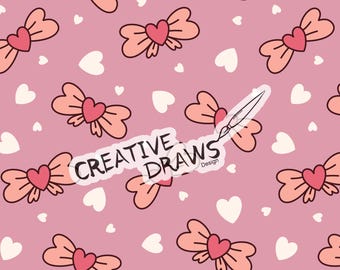 Heart Bow Seamless Pattern, Valentine Repeat Digital Paper
