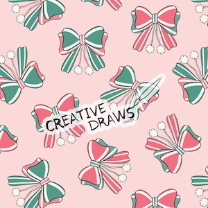 Christmas Bows Seamless Pattern, Repeat Digital Paper Pattern for Personal and Commercial use