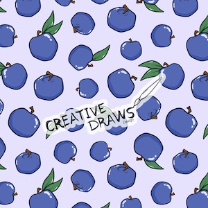 Blueberry Seamless Pattern, Summer Fruit Seamless File Digital Download