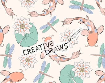 鯉のシームレスなパターン、シームレスなファイルのデジタルダウンロード