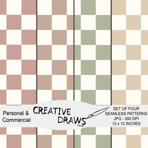 Earthy Tone Checker Seamless Pattern Set, Geometric Digital Repeat Pattern for Personal and Commercial use